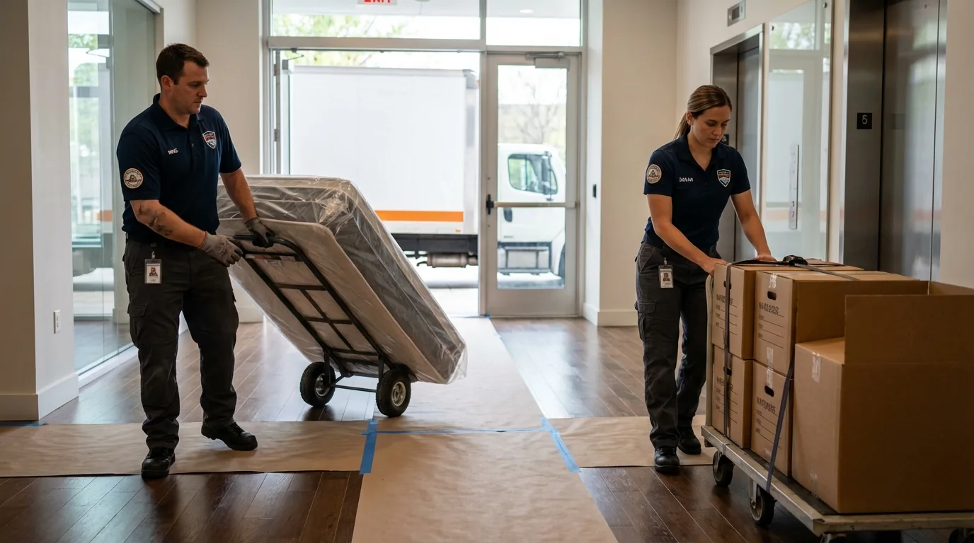 Professional apartment movers loading elevator in Womelsdorf, PA