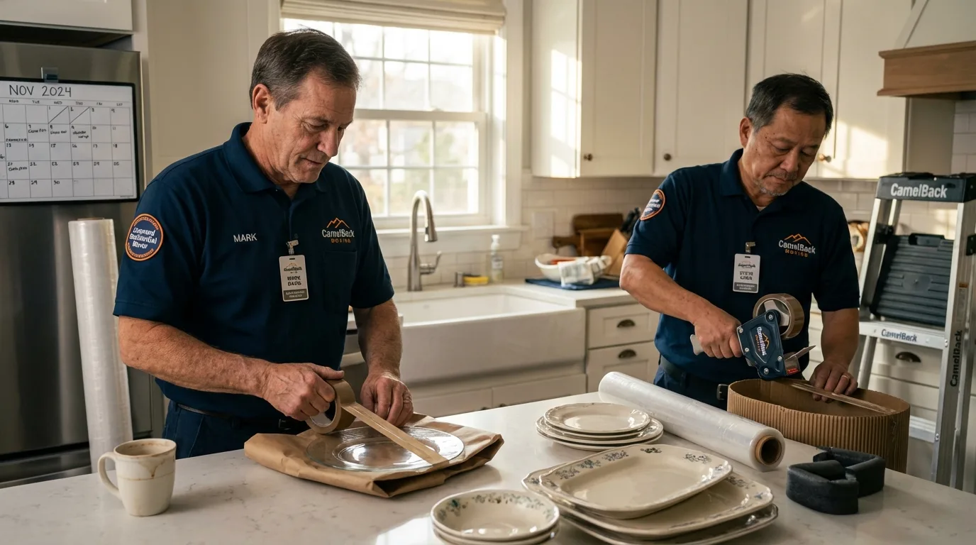 Professional crew packing kitchen dishware in Womelsdorf, PA