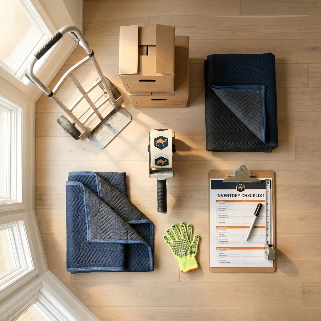 Professional moving supplies and packing materials layout for Womelsdorf residential relocations